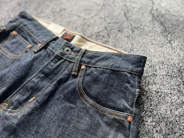 15oz Heavyweight Thick Selvedge Indigo Denim Jeans Sakura Ruffle 2025 Spring 100% Cotton Loose Straight Pants Japanese Men