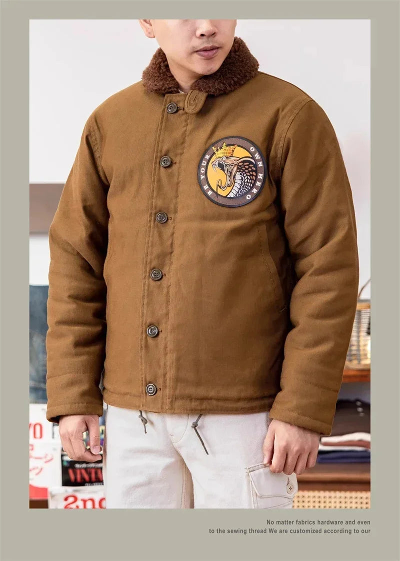 N-1 Red Tornado Naval Deck Jacket Jungle Cloth Shell Alpaca Lined Coat Men Vintage Workwear 2026ss design