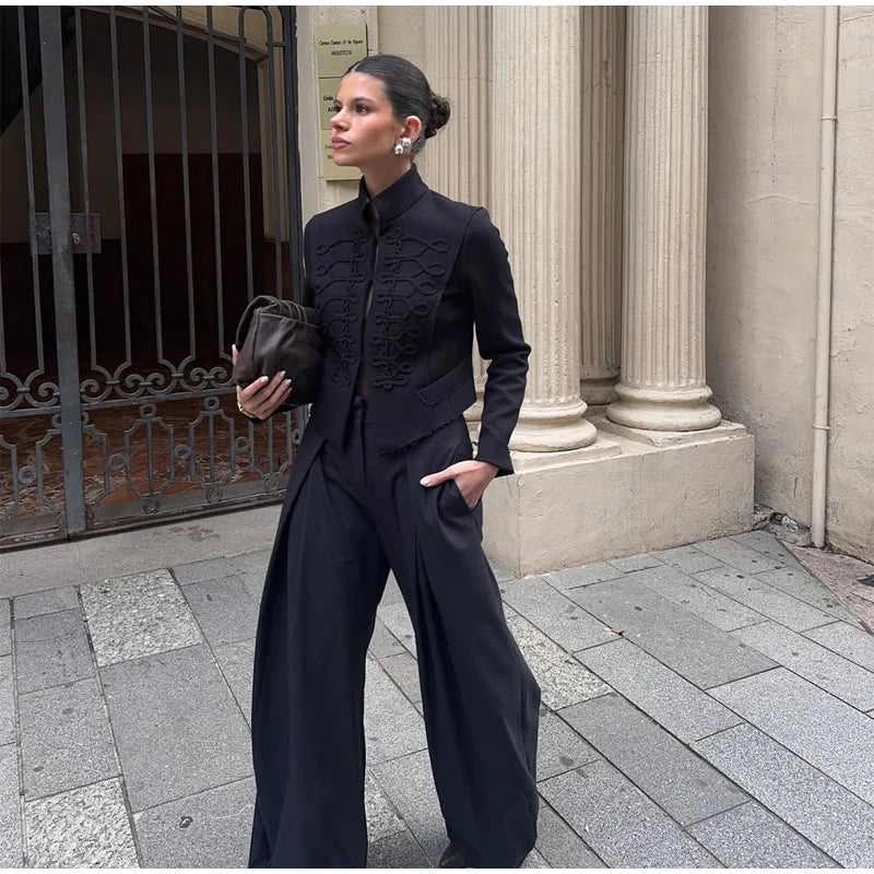 Fashion Stand Collar Military Jacket Women Casual V-neck Full Sleeve Single Breasted Short Jackets 2026 Lady Spring Commute Coat