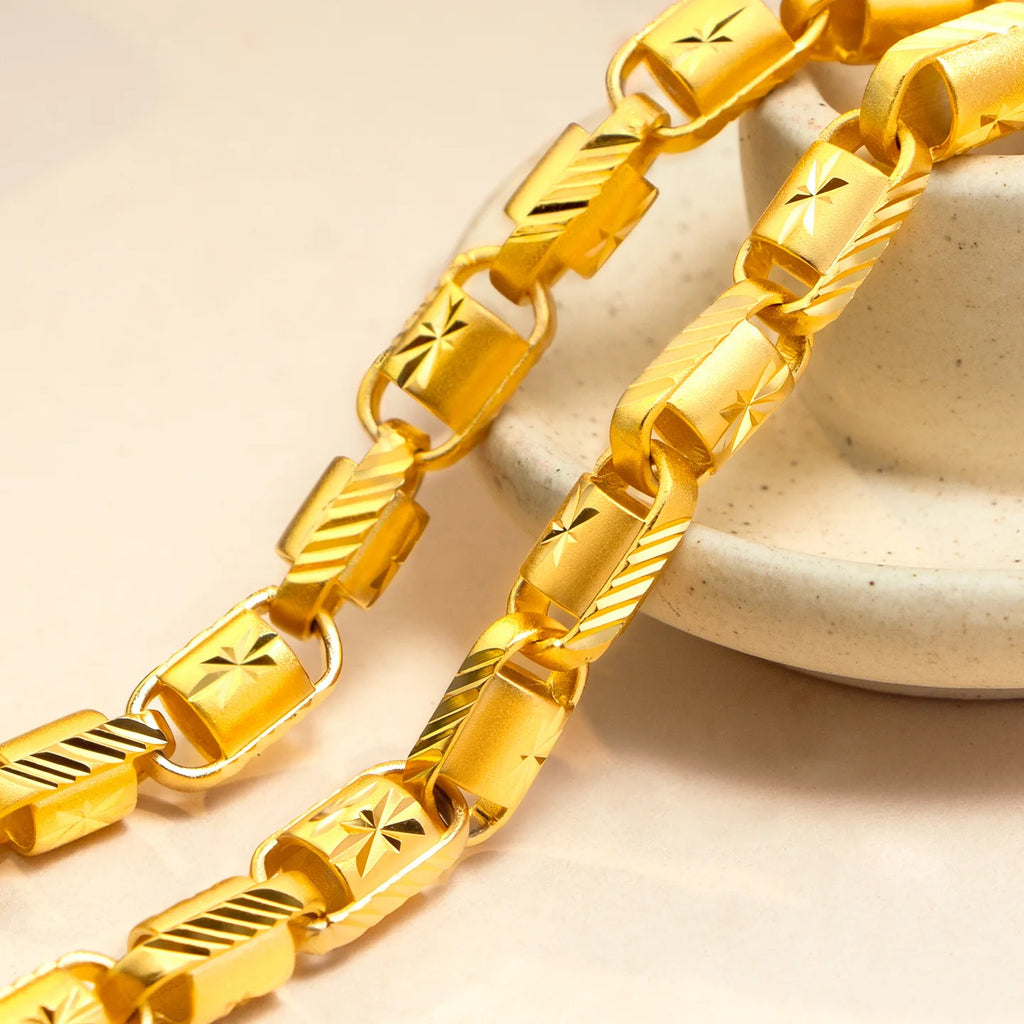 9999 pure gold starburst faceted 8mm necklace men's domineering rich chain 24K real gold jewelry