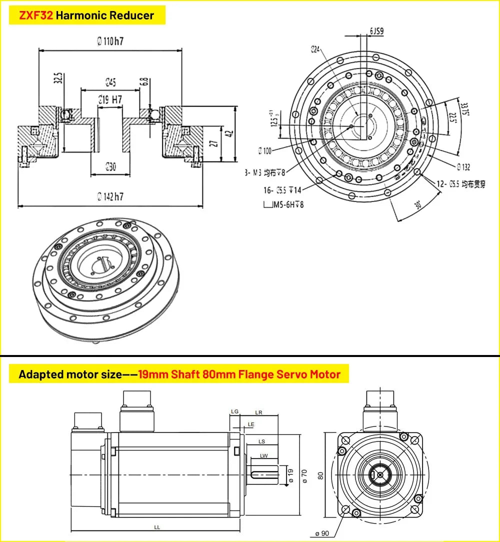High Precision Harmonic Drive Industrial Collaborative Humanoid Robot Arm Harmonic Gearbox With Motor Bracket