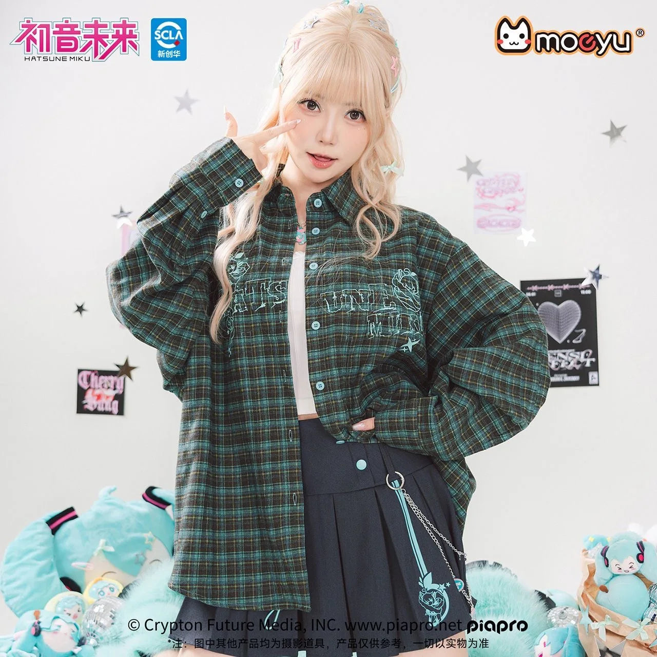 Moeyu Hatsune Miku Women Shirt Plaid Blouse Female Blouses Loose Men Woman Shirts Tops Long Sleeve Casual Vocaloid Costume
