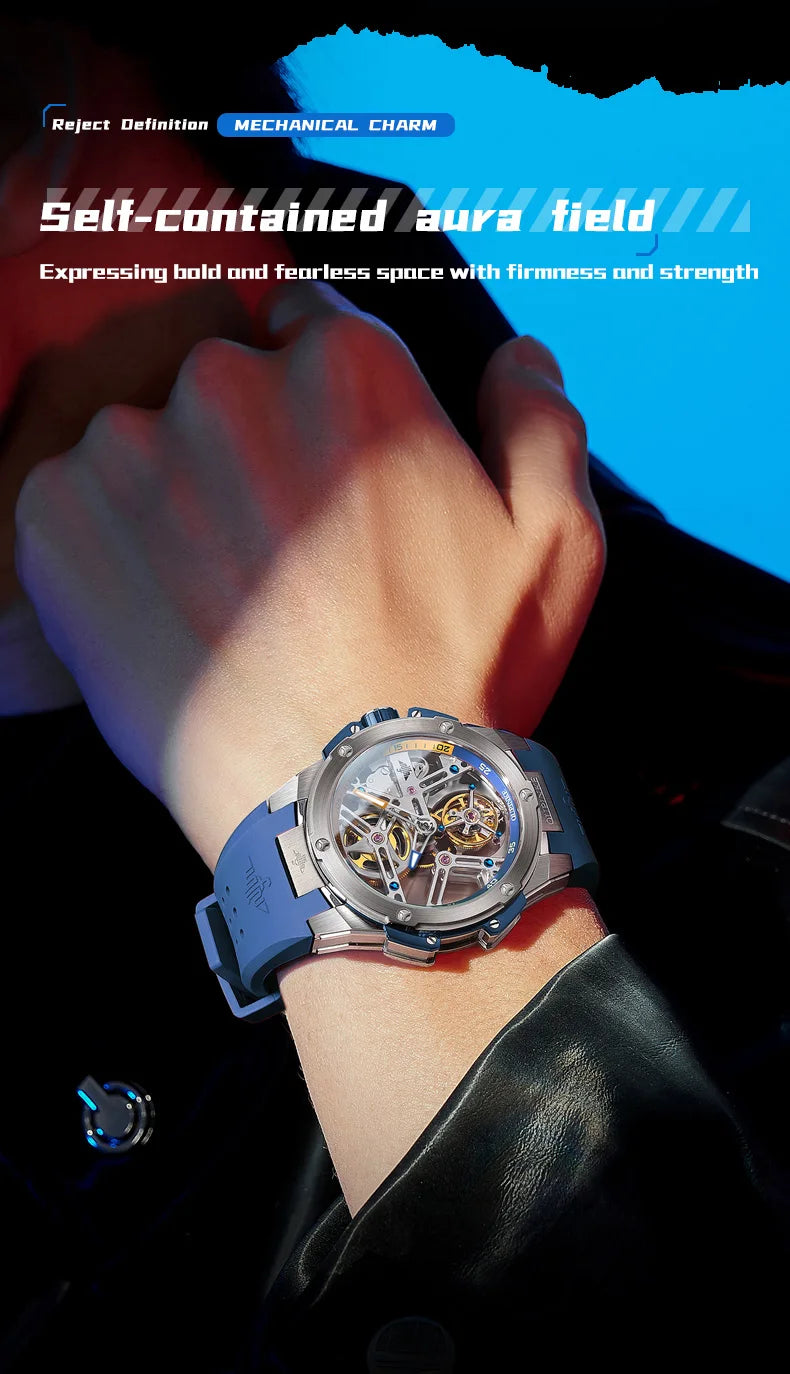 OUPINKE 8003 Tourbillon Watch Luxury Brand Automatic Mechanical Watch Original Waterproof Silicone Men's Watch Reloj Hombres
