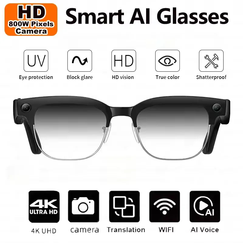 2026 New 8K HD AI Smart Glasses Men Chat GPT 800MP Camera Bluetooth Call AI Translation Voice Assistant Control Sunglasses Wome