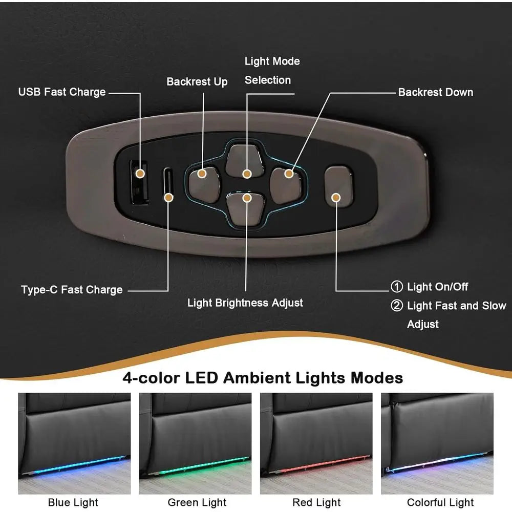 Loveseat Recliner Sofa, Home Theater Seating with ConsoleReclining Loveseat Sofa RV Couch with LED Lights, Cup Holders, USB, Dr