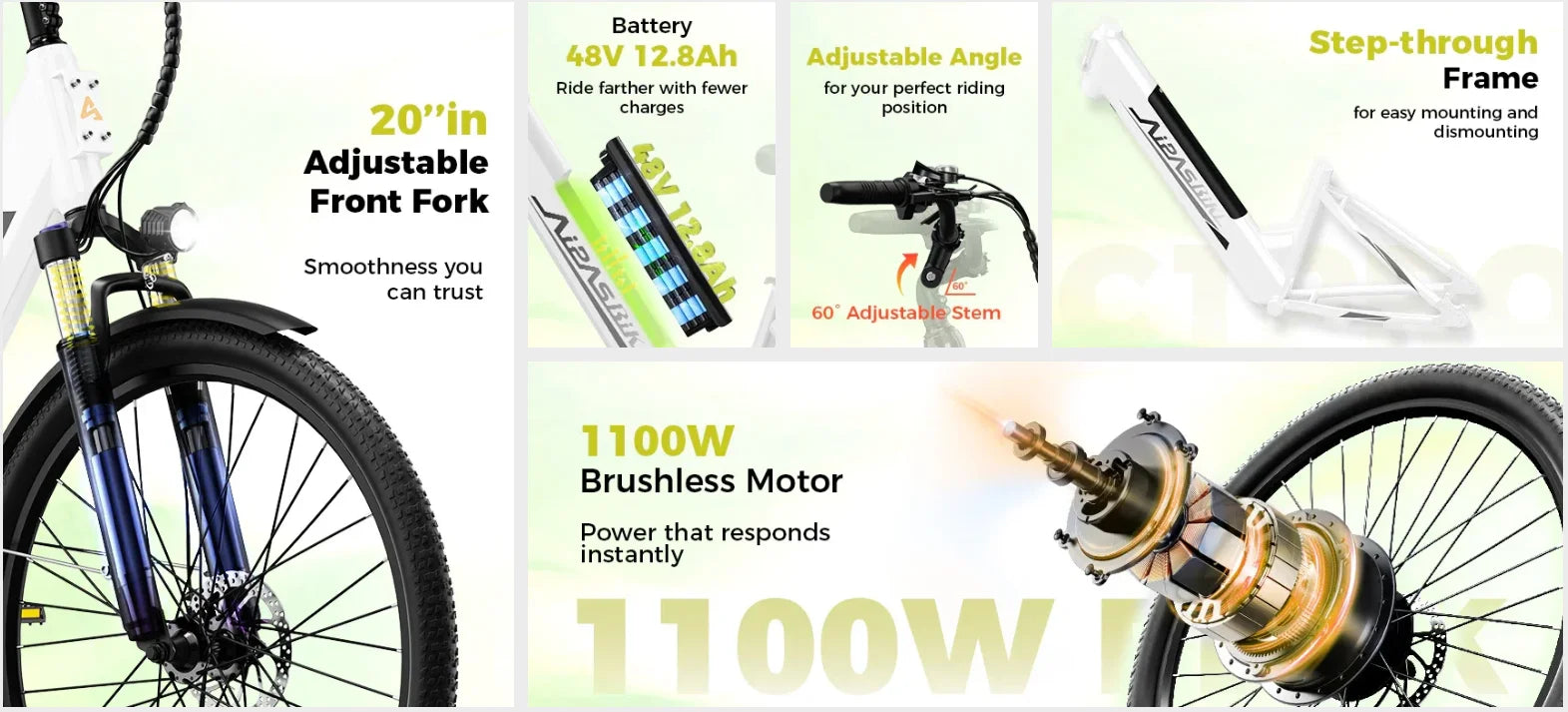 100W Electric Bicycle 26 Inch Fat Tire E-Bike 48V 12.8Ah Adults
