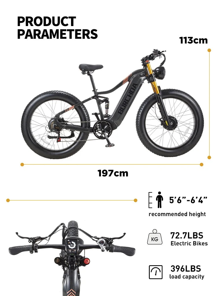 Electric Mountain Bike BURCHDA HC26 Dual Motor Version US Warehouse Stock Free Shipping 48V 30Ah Long Range Motor Bicycle