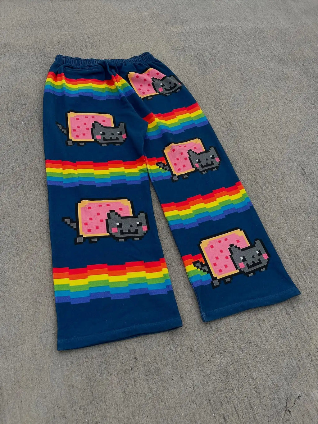 Rainbow Nyan Cat Pattern Y2K Loose and Versatile Wide Leg Pants American Street Dance Harajuku Style Elastic Men Jogging Pants