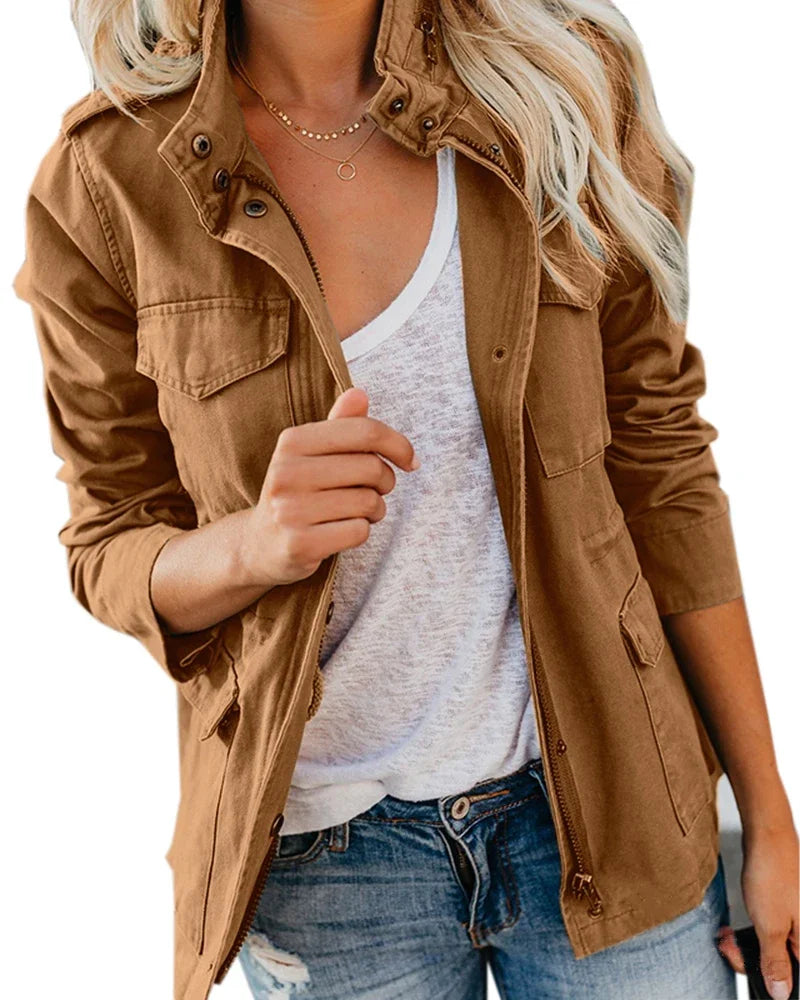 Women Zipper Jacket Autumn Female Outerwear Long Sleeve Casual Streetwear Coat Windbreaker Anorak Stand Collar  Jackets