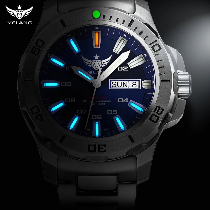 YELANG New Men Automatic Mechanical Watch T100 Self Luminous SWISS ETA Movement 25Jewels Deep Sea DiverSwim Waterproof 300m V5
