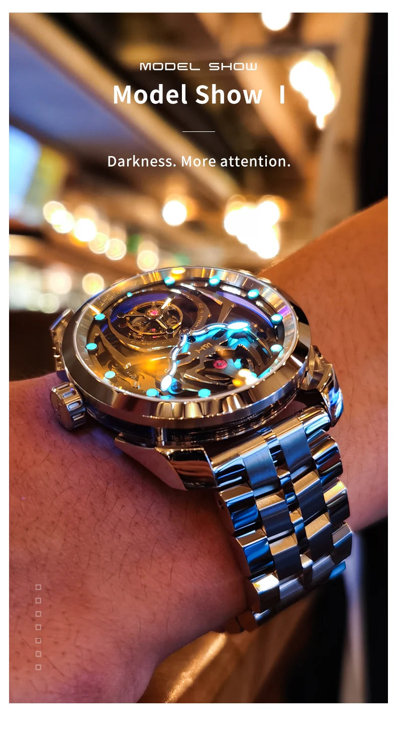 Ideal Knight Automatic Mechanical Watch for Men Hollow out Spider Design   Flywheel Movement Sapphire Mirror Men's Watches