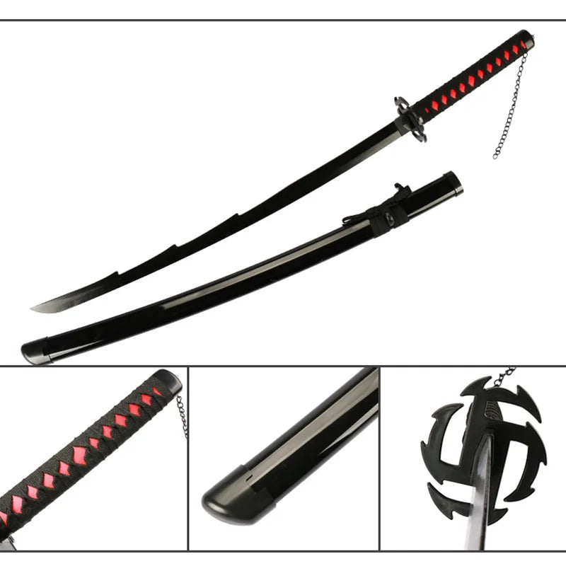 104Cm/41Inch New Anime Katana Ichigo Bankai Zangetsu Cosplay Japanese Ninja Sword Black Blade Halloween Roleplaying Weapons