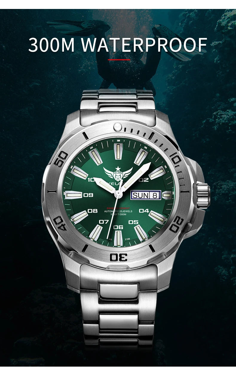 YELANG New Men Automatic Mechanical Watch T100 Self Luminous SWISS ETA Movement 25Jewels Deep Sea DiverSwim Waterproof 300m V5