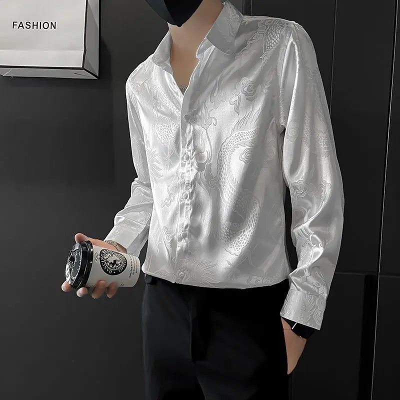 Shirts For Men Business Black Man Shirt Funny Plain Anime Graphic High Quality Luxury Summer Fashion 2025 Trend Slim Fit Silk