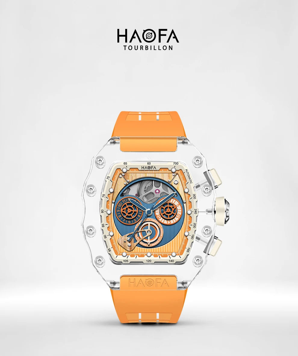 Haofa Luxury Synthetic Crystal Case men watches Automatic Mechanical Chronograph Vintage man watches Fashion 2368