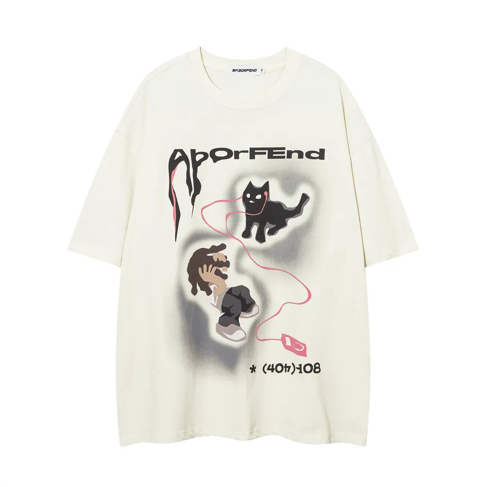 Hip Hop Streetwear Summer T Shirt Men Anime Cartoon T-shirt Casual Loose Half Sleeve Round Neck Pure Cotton Tops Tees Couple