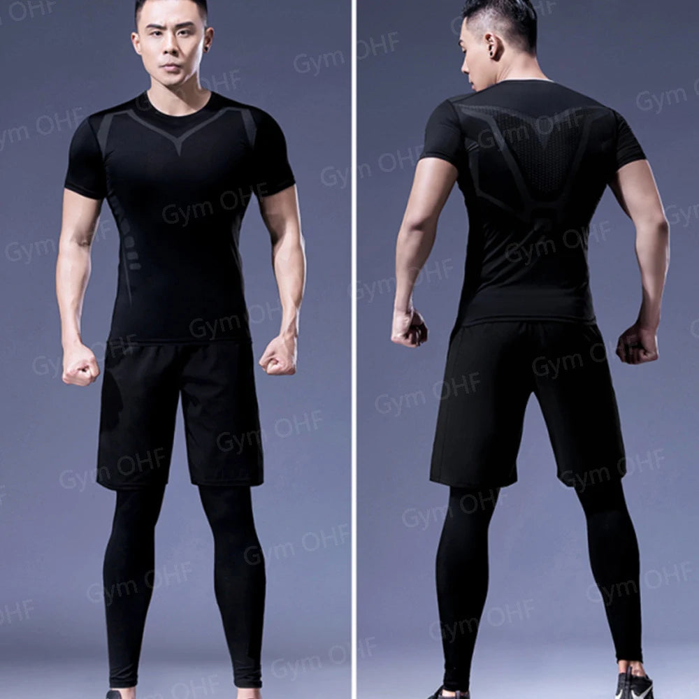 Anime Baki Sport Suits Runing Compression Shirt Shorts Sets Gym Fitness Jogging Training Rashguard Sportwear 2 in 1 Mens