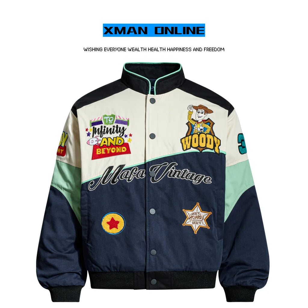 Xman Trendy Brand Cartoon Anime Embroidered Cotton Jacket Loose Fit Small Size Women's Student Autumn Winter Outerwear
