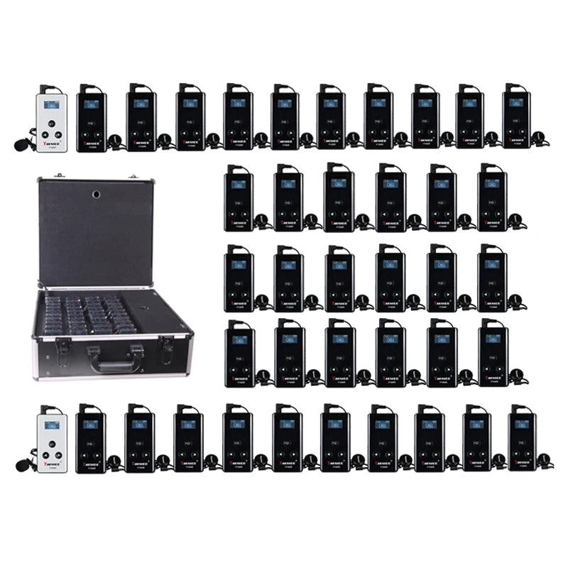 YARMEE Full Set Wireless Audio Tour Guide System  2 Transmitters +38 Receivers With Microphone Charger case