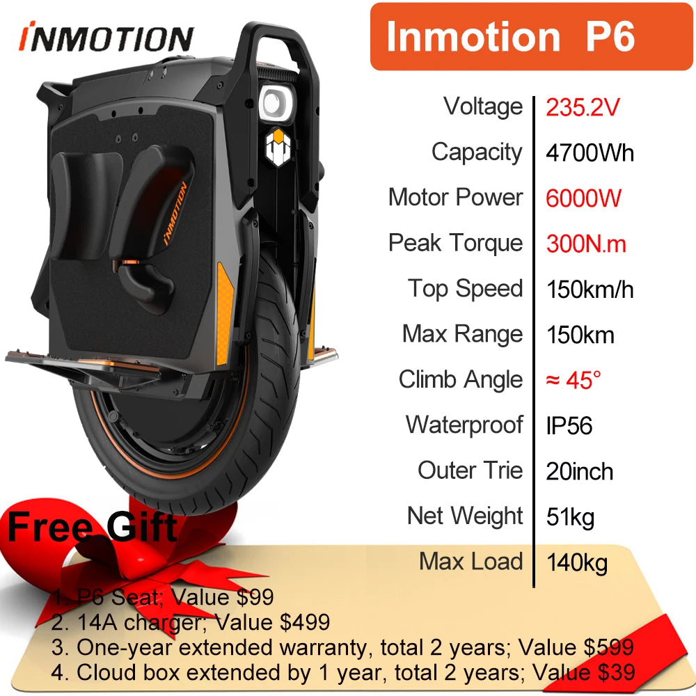 Original Inmotion P6 235V 4200Wh High-capacity Battery 6000W Motor Power Top Speed 150km/h New Version Inmotion P6 E Wheel