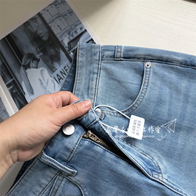 Summer Thin High Waist Slimming Bell Bottom Jeans Women's Fashion Korean Anime Leg Transformation Nine-Piece Micro Flared Denim