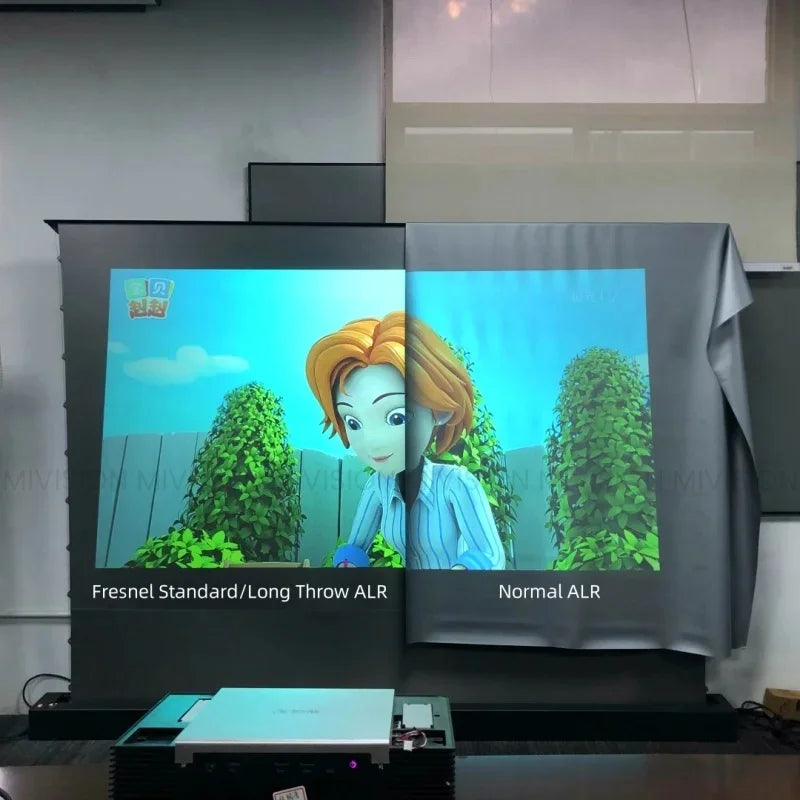 Motorized Fresnel ALR Floor Rising Projector Screen for Standard/Long Throw Projector, 8K Floor Stand Screen for Home Theater