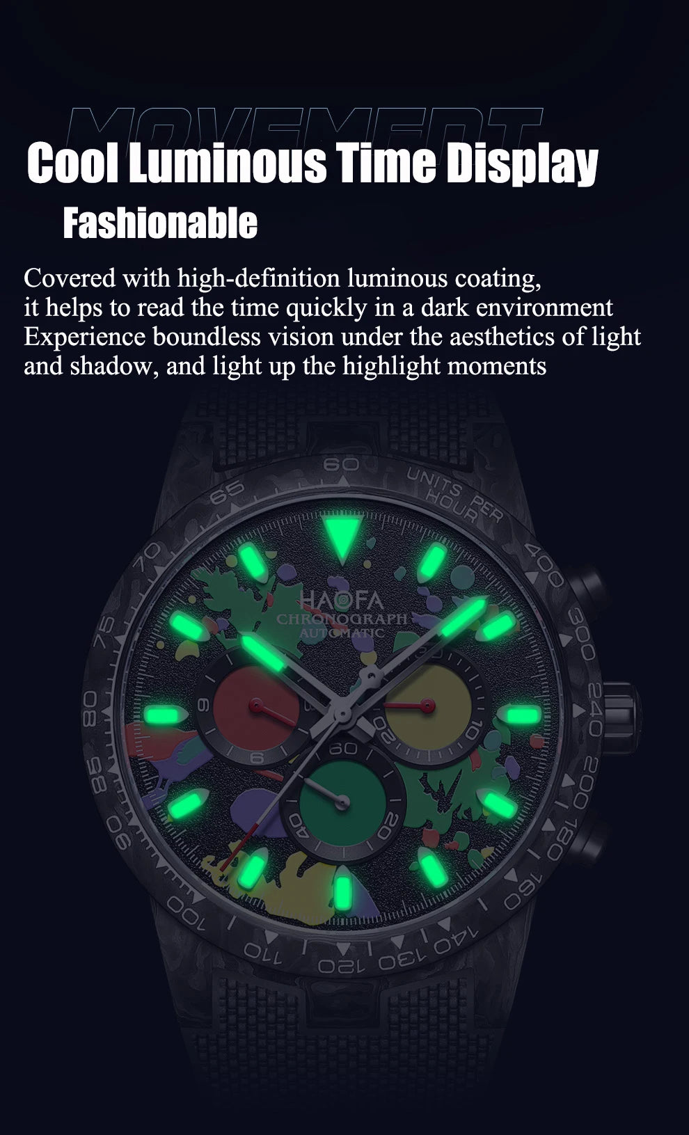Haofa Carbon Fiber Chronograph Watch Automatic Mechanical Watches for Men Sapphire Waterproof Watch Cool Multi-function 2366