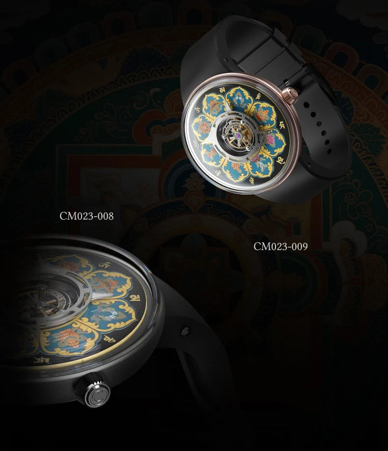 CRONUSART Men Tourbillon Watch 43mm Titanium Case Mechanical Wristwatch Luminous Tangka Enamel Dial Sapphire Mirror Skeleton