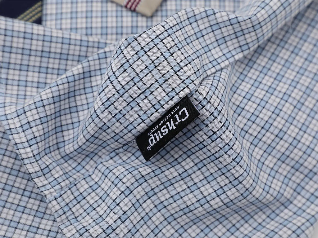 Retro Japanese Cartoon Dog Embroidery Plaid Double Collar Design Short Sleeve Cotton Shirt for Men And Women Couple Style Cas...