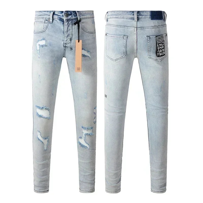 2025 KSUBI Men Personality Multi-style Low Rise Elastic Skinny Denim Pants American Style Ripped Trousers Jeans