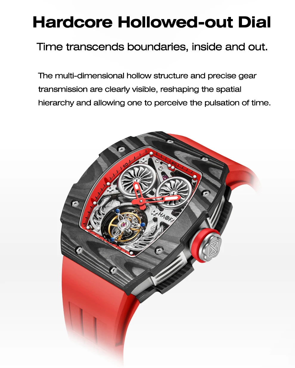 Haofa Double-Spring Drive Flying Automatic Tourbillon Man Watch Mechanical Tourbillon Carbon Fiber Men's Watch Skeleton 1922