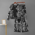Korean Jacquard Design 2 Piece Sets Women Knitted Zipper Hooded Sweatshirt Tops Conjuntos High Waist Knitwear Sweatpants Outfit