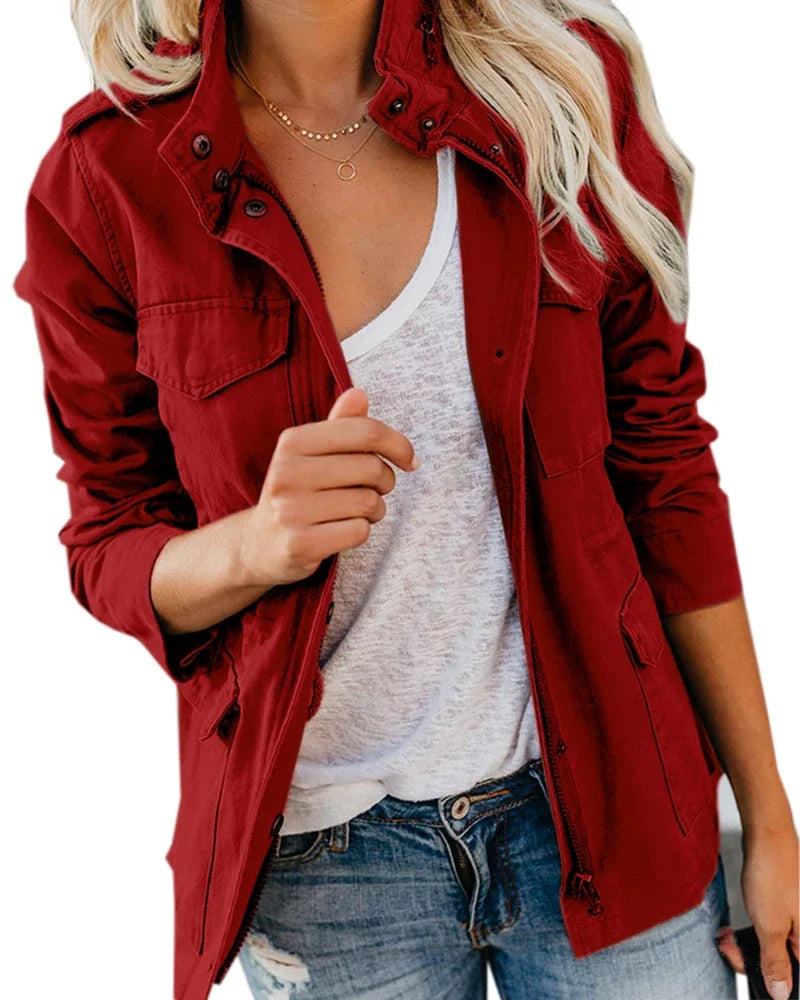 Women Zipper Jacket Autumn Female Outerwear Long Sleeve Casual Streetwear Coat Windbreaker Anorak Stand Collar  Jackets