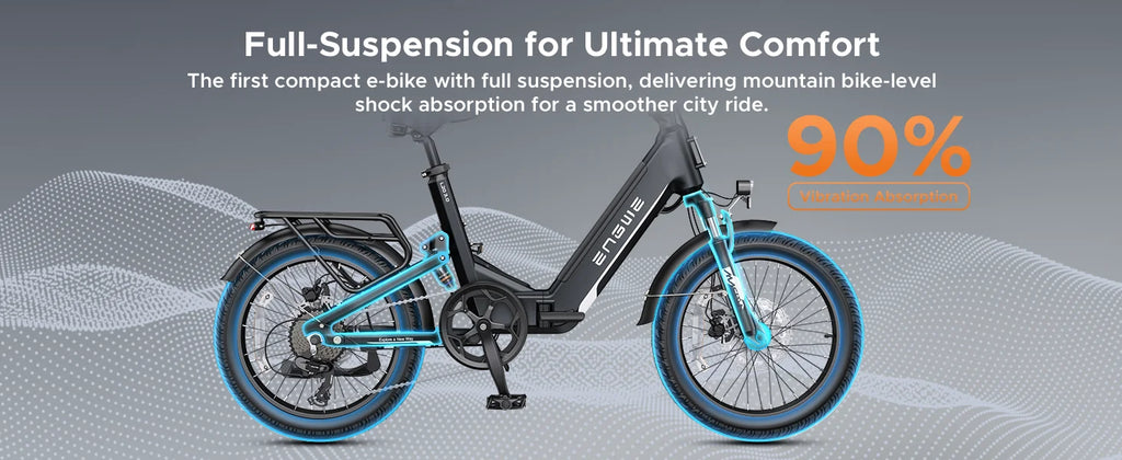 ENGWE L20 3.0 Full Suspension E-Bike, 1500W 48V 15Ah 60Miles, Smart GPS Anti-Theft, 28MPH Foldable Commuter Ebike