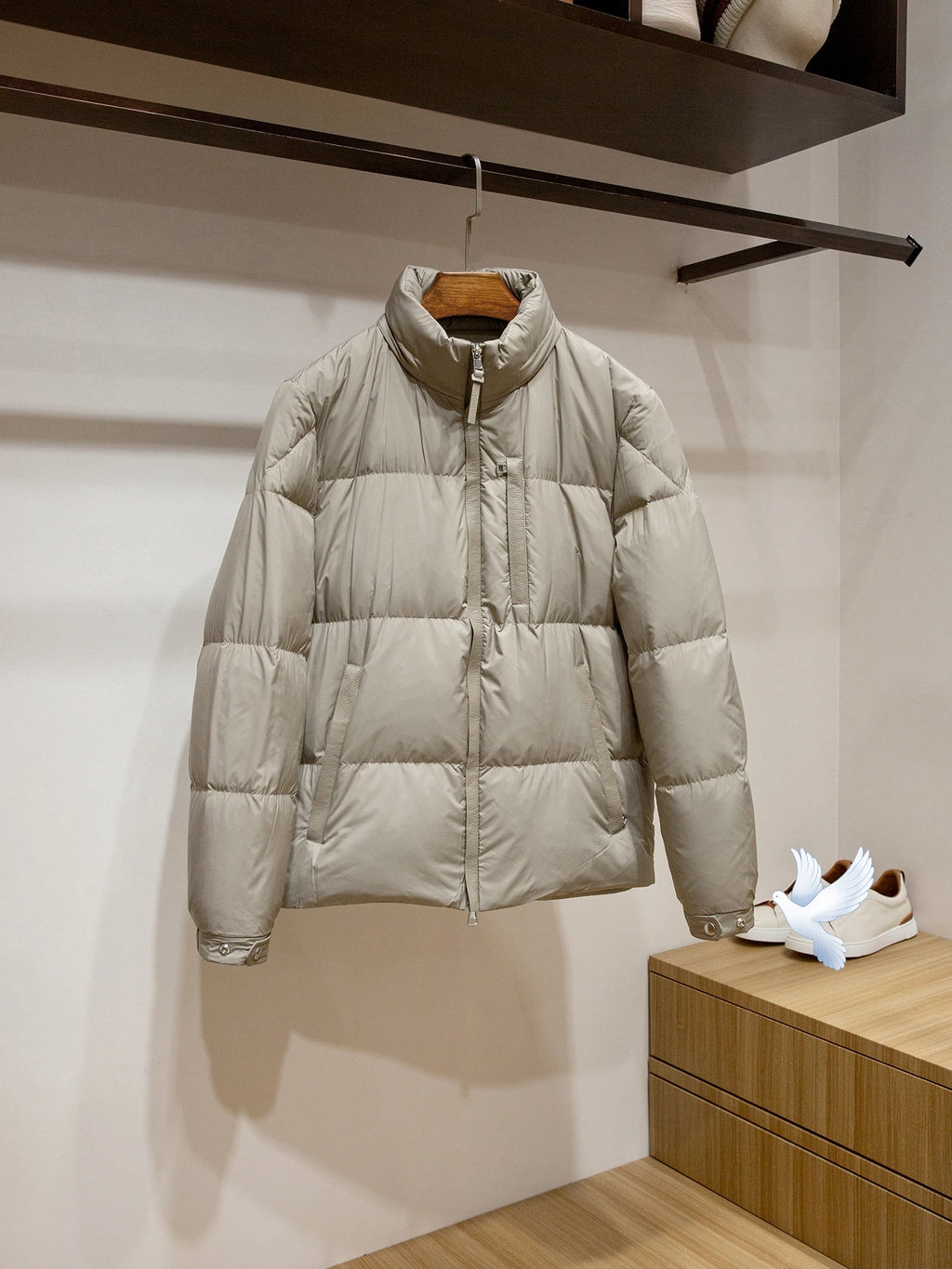Men's High-Fluffy White Goose down Jacket Urban Outdoor Casual Hooded Stand-Up Collar Warm Filled Coat