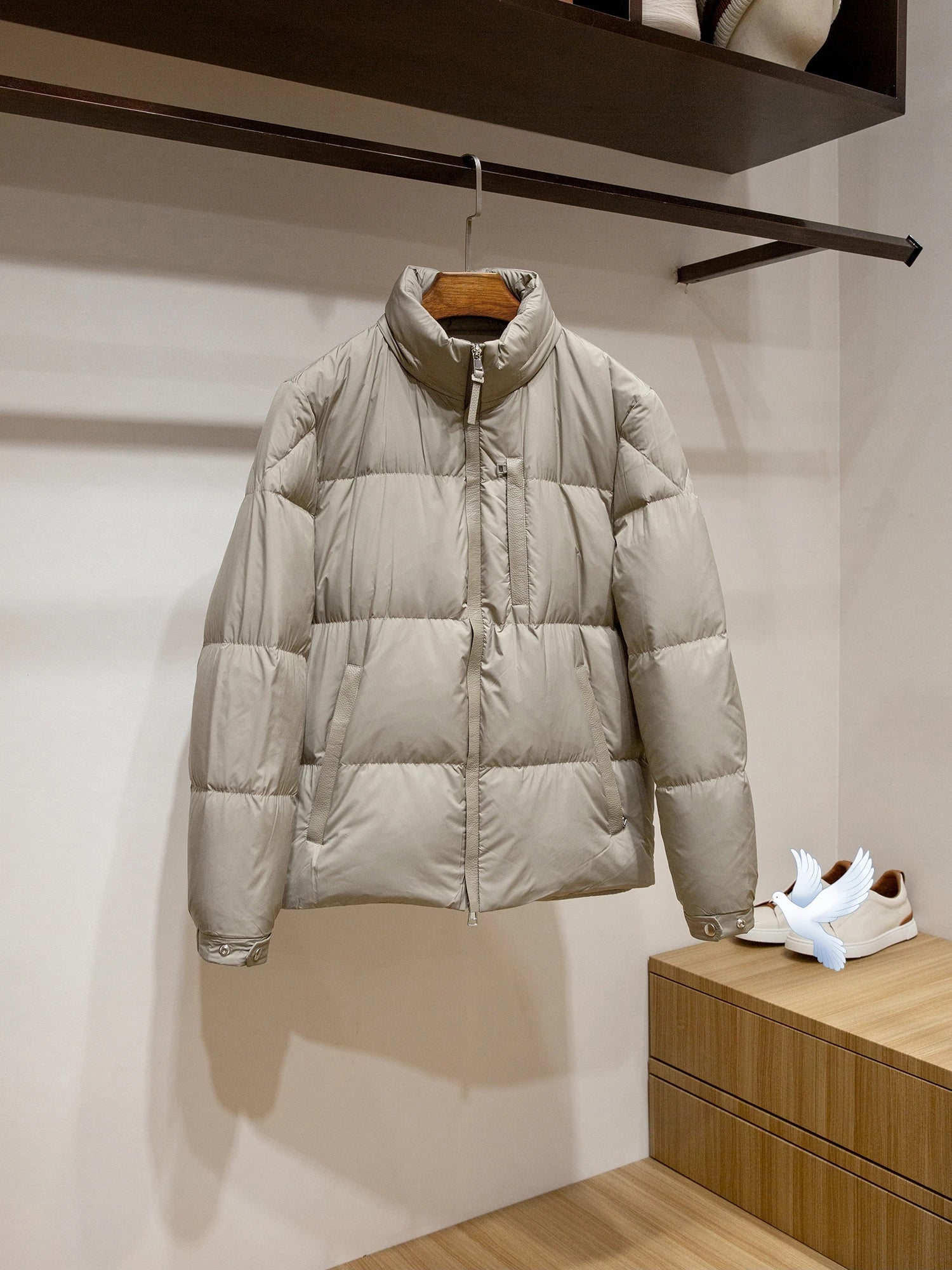 Men's High-Fluffy White Goose down Jacket Urban Outdoor Casual Hooded Stand-Up Collar Warm Filled Coat