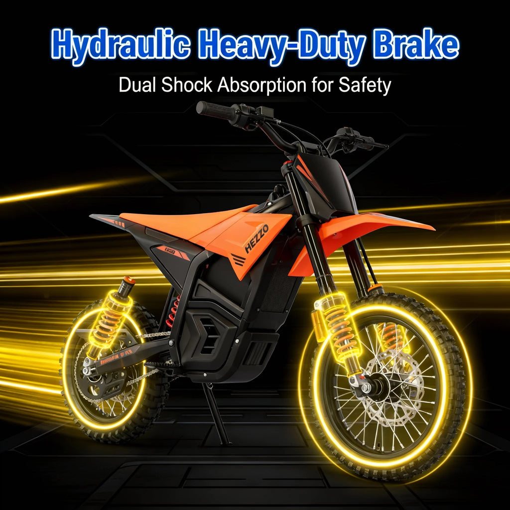 HEZZO D3 60V 3500W Electric Dirt Bike For Teens - 50MPH With Hydraulic Brake Vibrant Orange High Performance Motocross E-Bike