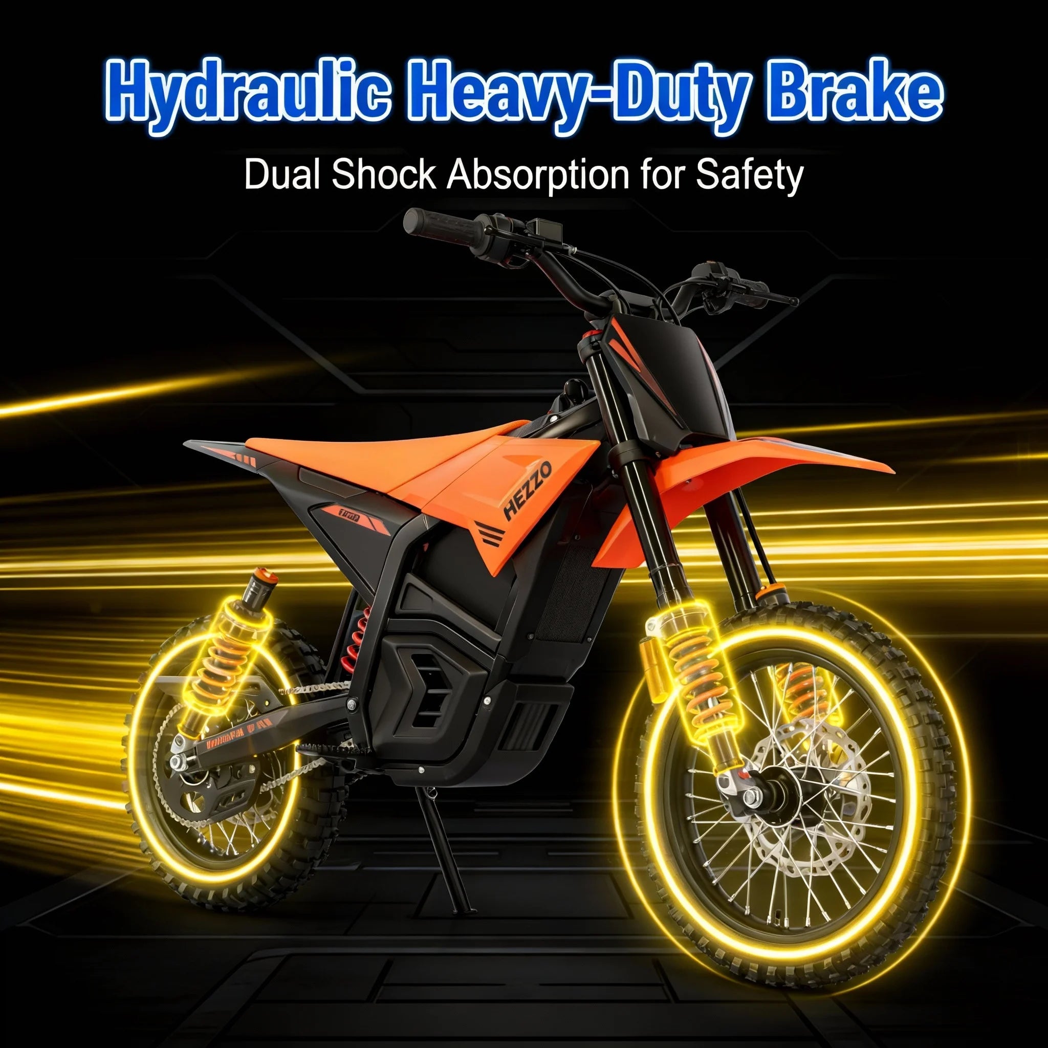 HEZZO D3 60V 3500W Electric Dirt Bike For Teens - 50MPH With Hydraulic Brake Vibrant Orange High Performance Motocross E-Bike
