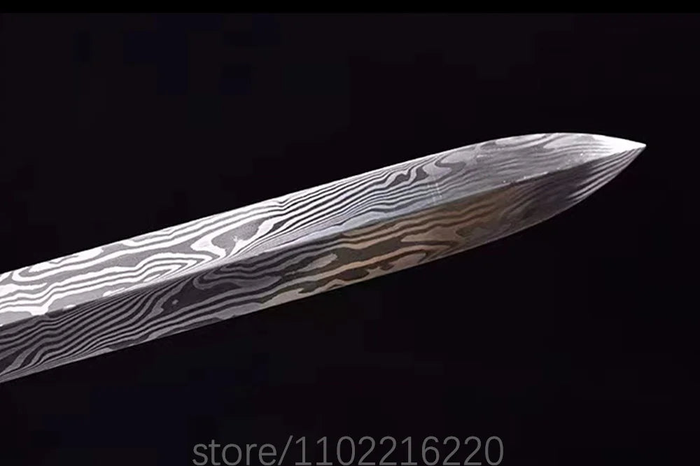 Real Kungfu Battle Sword Damascus Steel Blade Sword Chinese Qing Dynasty Jian Room Decoration Copper Parts Wrap Rayskin Sheath