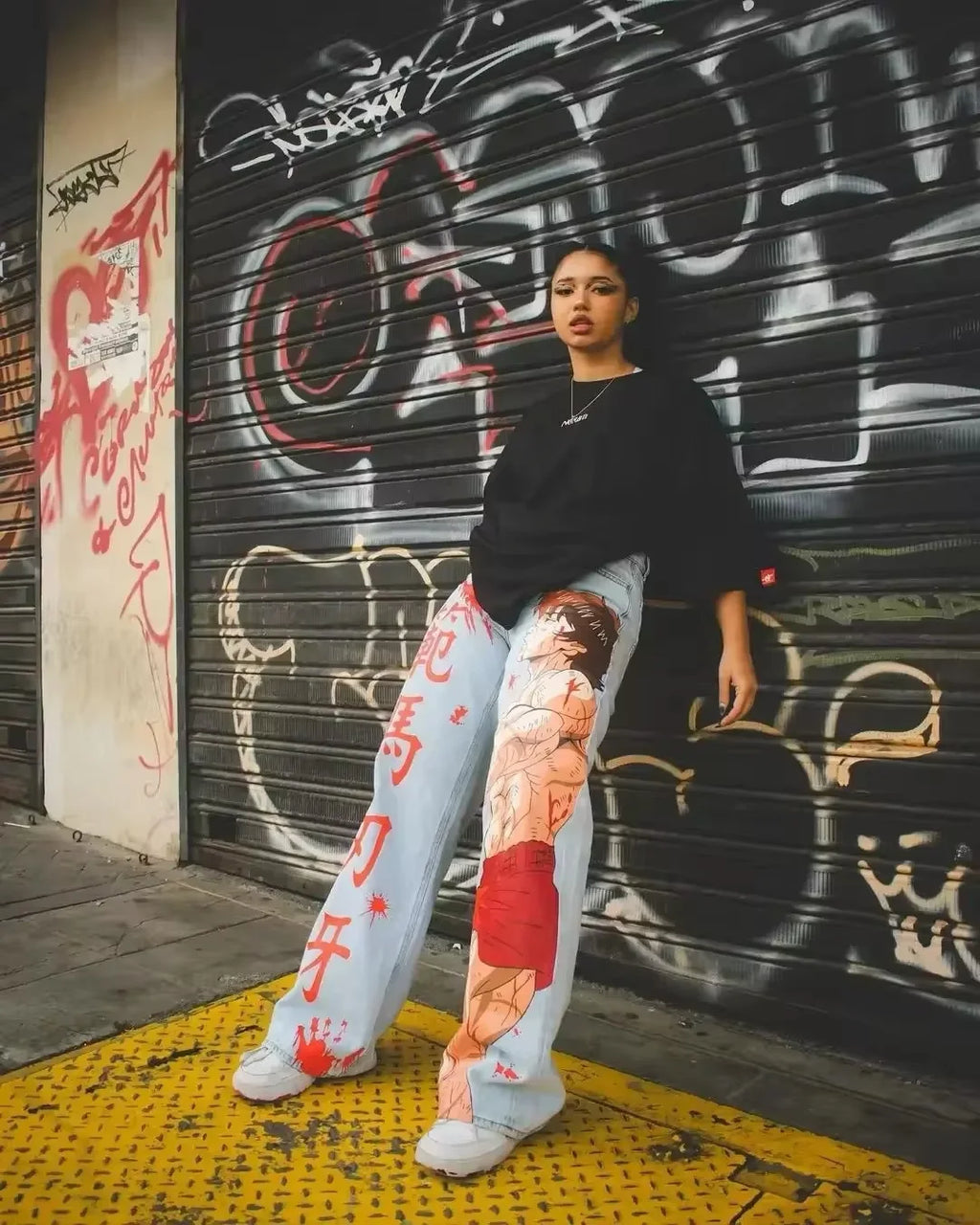 New Trend Printed Demon Slayer One Piece Jujutsu Kaisen Anime Characters Teen Loose Casual Jeans Japanese Retro Straight Jeans