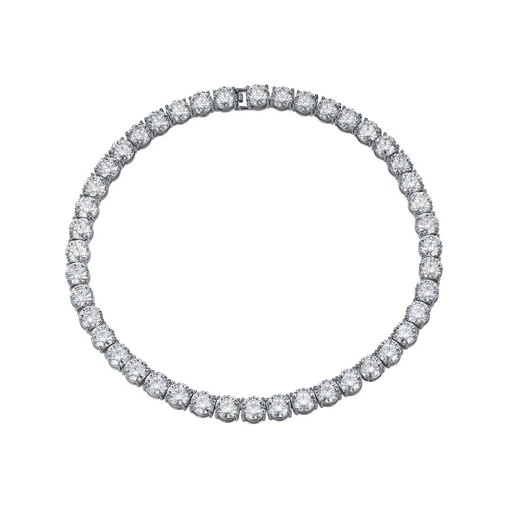 TEMGF Luxury Full 10mm Moissanite Necklace for Women Men Hip Hop Party Fashion Item 925 Silver Chain Wedding Neck Shiny Jewelry