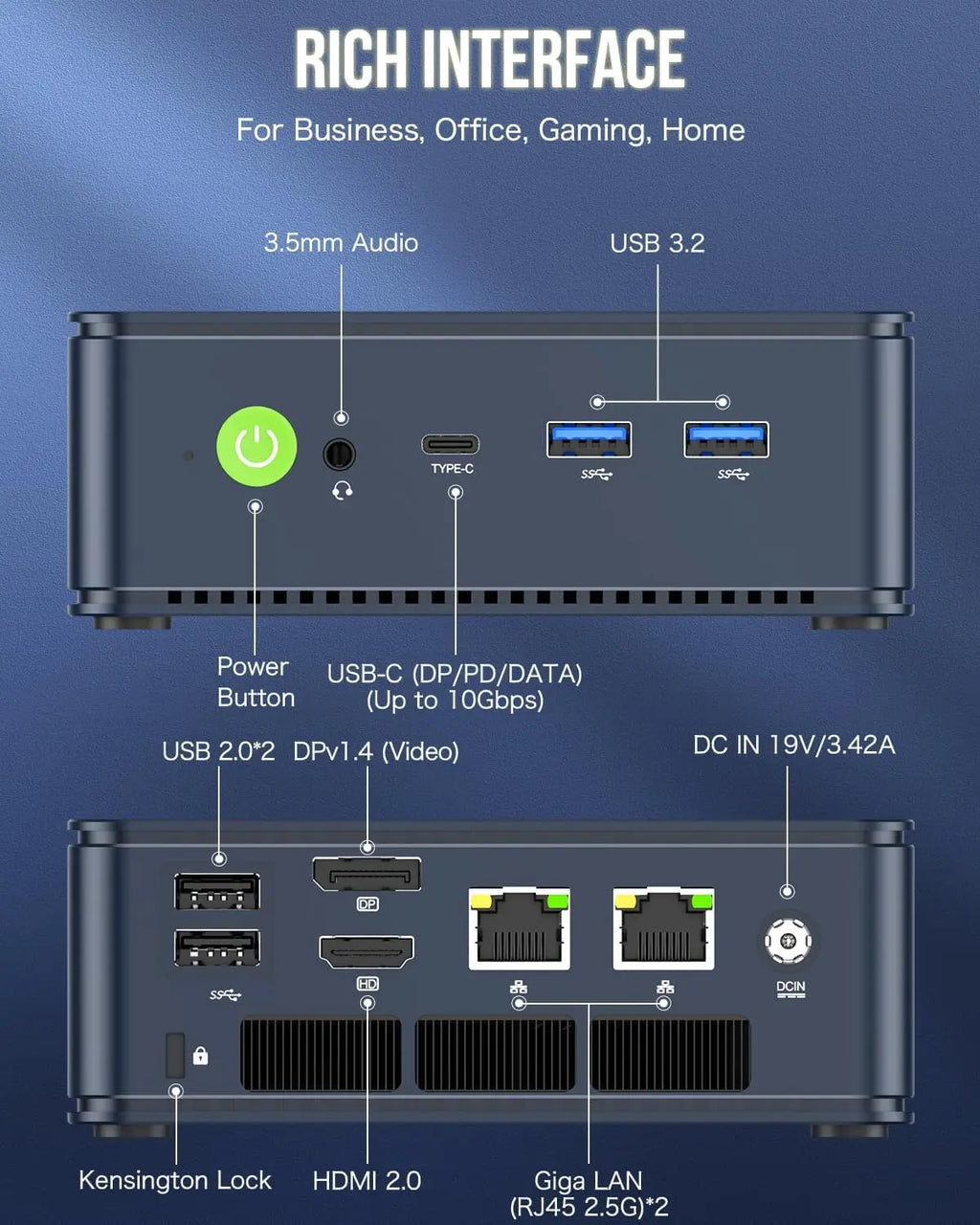 M5 Plus Gaming Mini PC Ryzen 7 5825U (Upgraded 7430U/ 5700U), 32GB RAM 1TB SSD Dual NIC LAN 2.5GbE Desktop Computers Offi