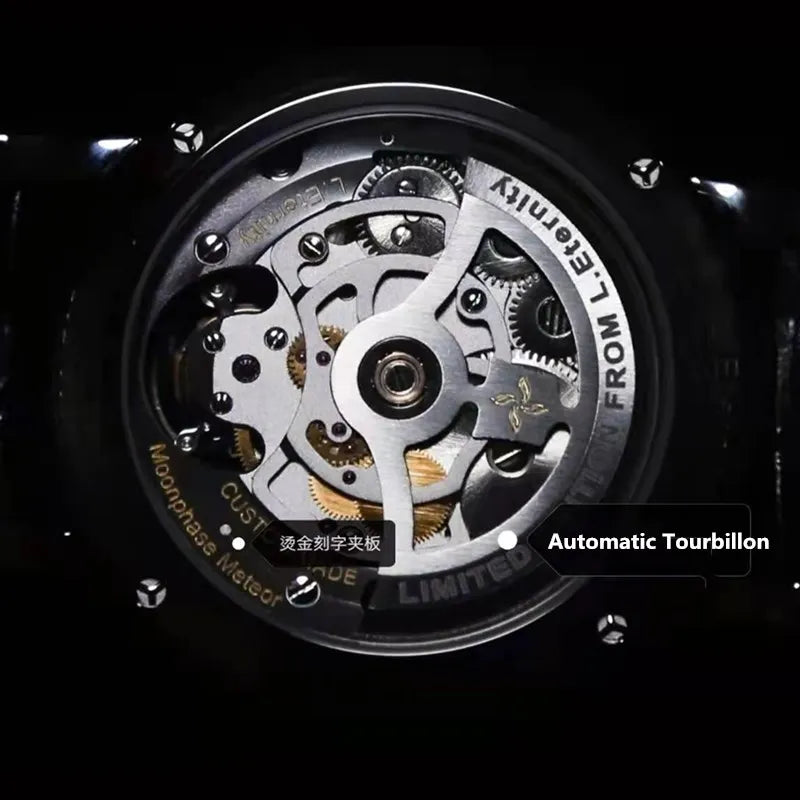Super Mens Automatic Tourbillon Mechanical Watch Milky Way 3D Rotate Earth Moonphase Business Male Wrist Watches Luminous Dial
