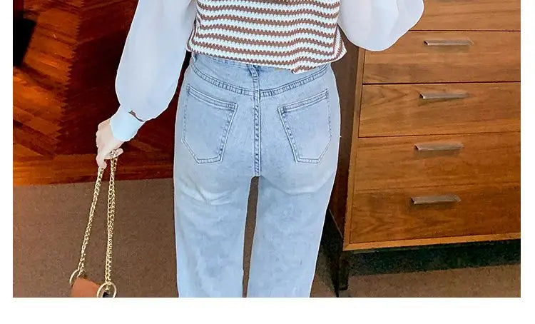 Patchwork Striped Fake Two Pieces Blouse Spring Autumn Long Sleeve O-neck Korean Shirt Tops Fashion Temperament Women Clothing