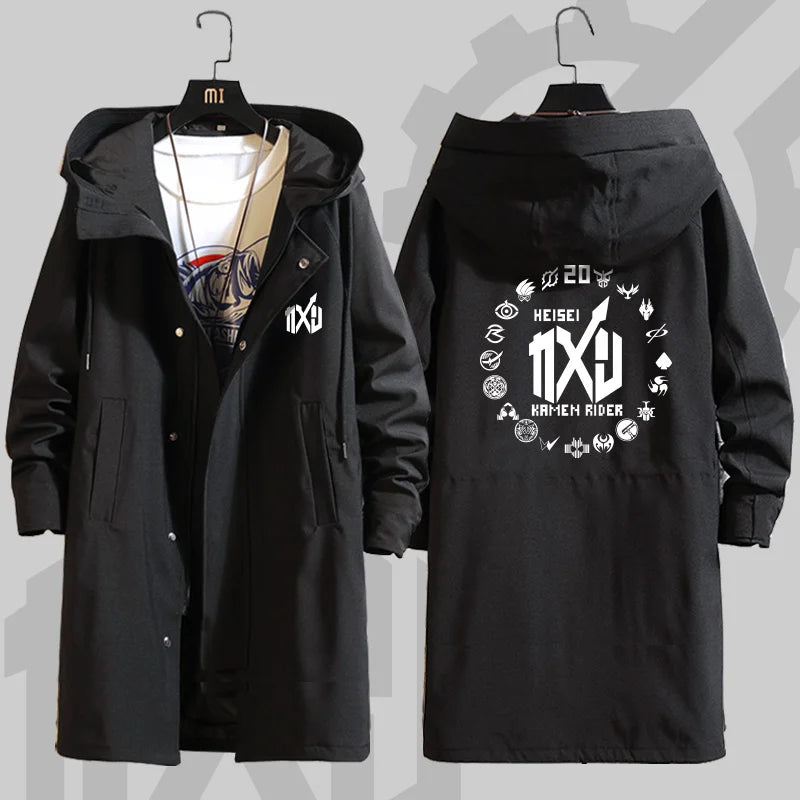 Anime Kamen Rider Printed Zipper Trench Long Coat Jacket Hooded Hoodies Cosplay Men Women Customized Cloaks