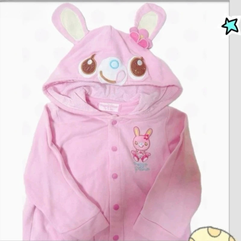 Japanese Cute Coat Embroidery Rabbit Ear Hooded Subculture Kawaii Y2k Tops Casual Fashion Sweet Coats Ropa Mujer Women Clothing