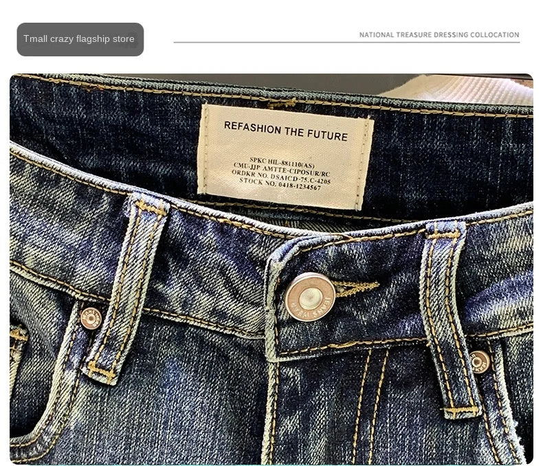 Spring and Autumn Retro Blue Japanese Street Harem Jeans Men's Loose plus Size Wide Legs Daddy Pants Trendy All-Matching Casual