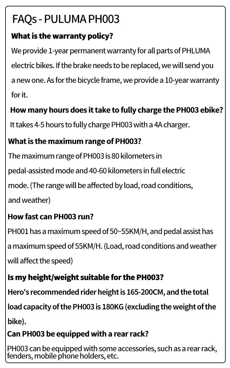 PULUMA PH003 Electric Bicycle Peak Power 48V3000W motor 20ah battery Electric bike 26*4.0 inch Fat tire mountain off-road E-bike
