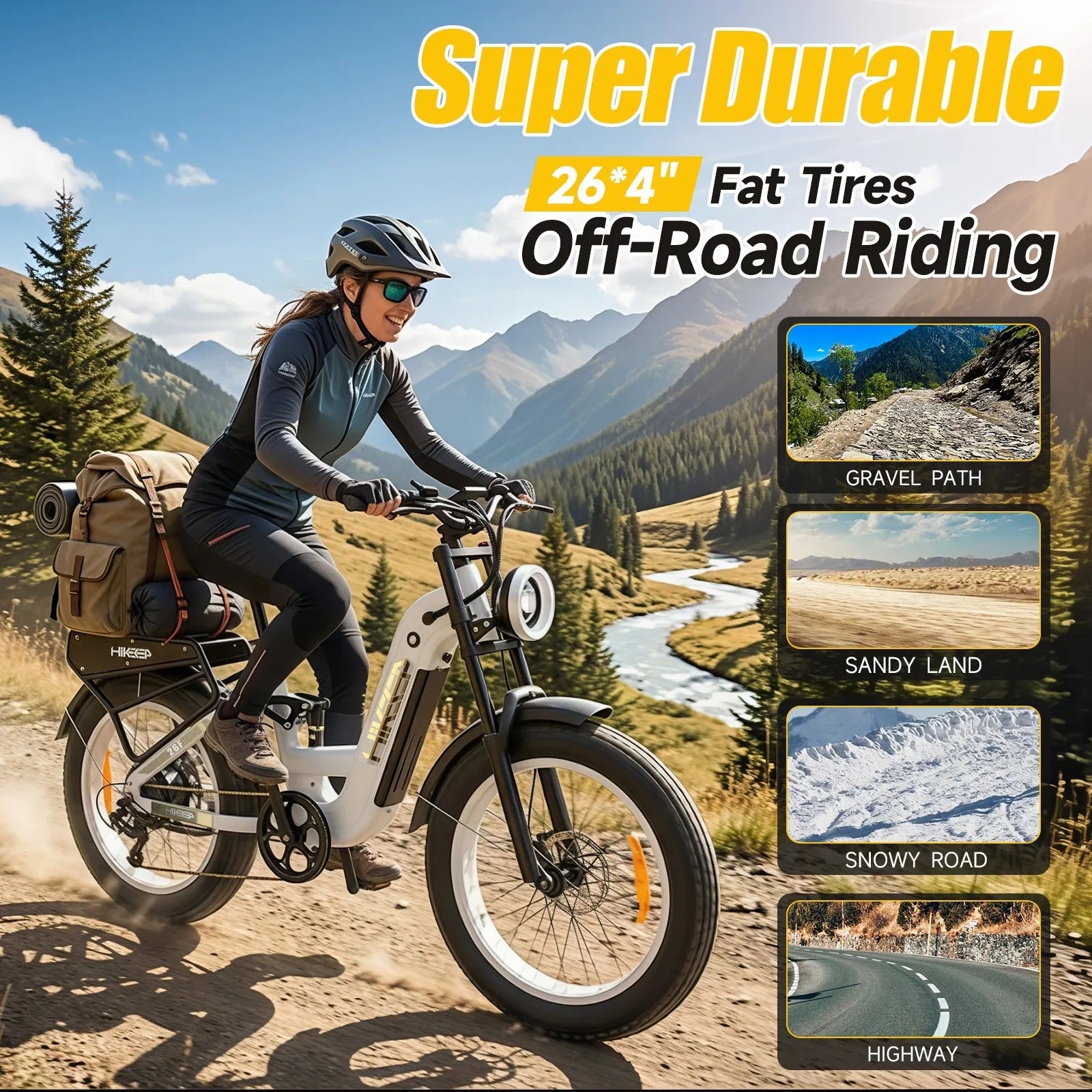 1500W Peak Electric Bike 48V 25Ah 26" Commuter E-Bike 30MPH Fat Tire bike