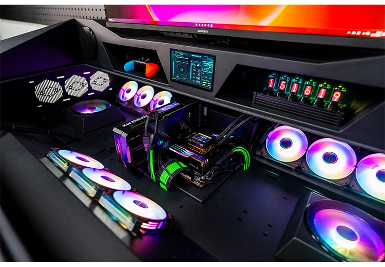 Computer chassis integrated table fully transparent water-cooled large chassis special-shaped computer table e-sports table